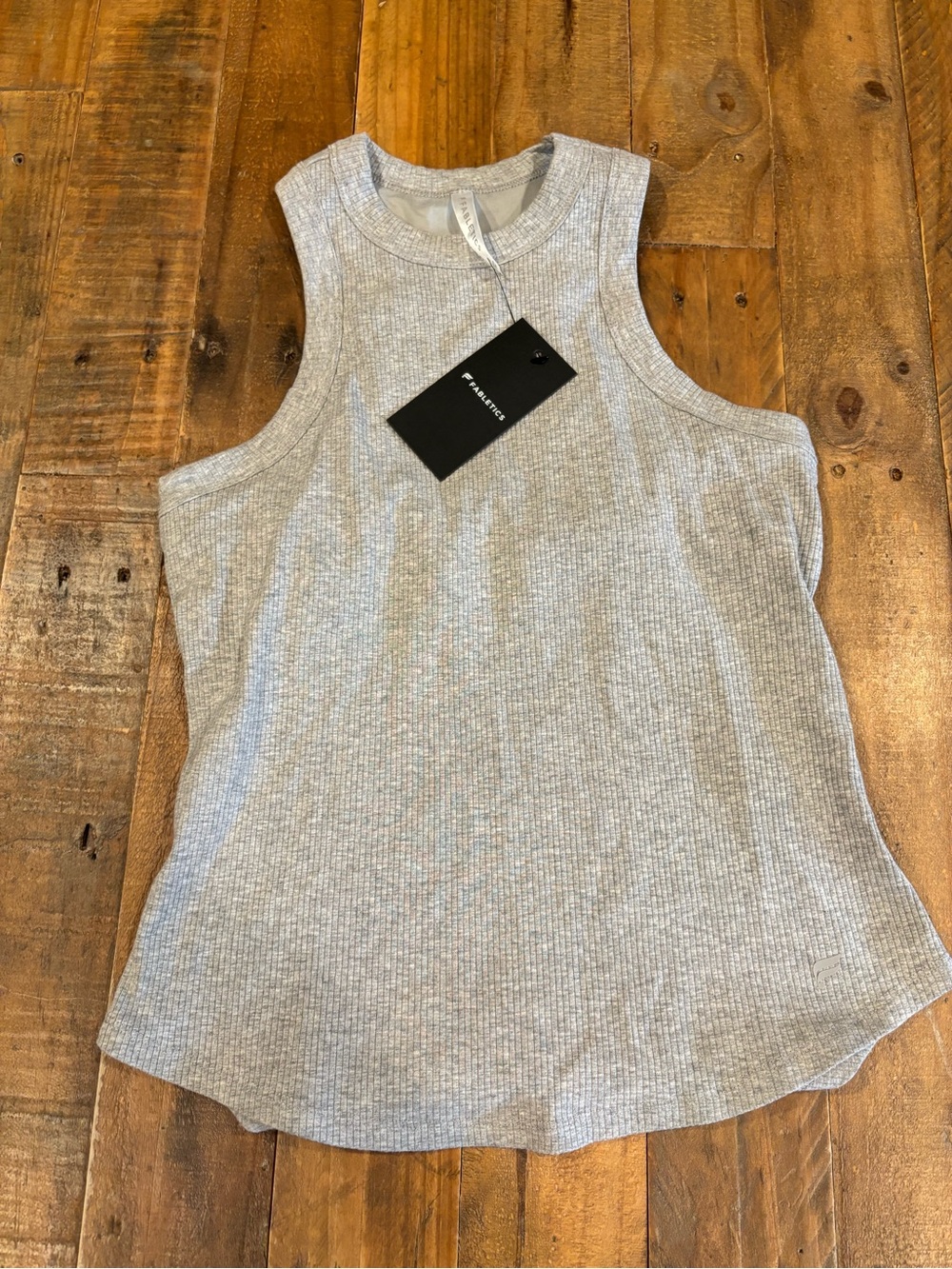 Fabletics Heather Light Gray Ribbed High-Neck Tank